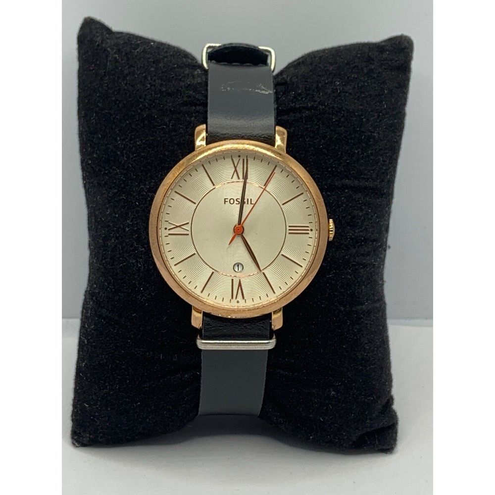 Fossil ES3487 Women's Black Leather Analog Cream Dial Quartz Genuine Watch JD249